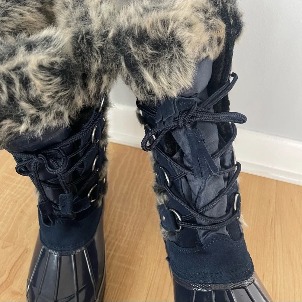 Khombu Bryce Blue Lace Up Faux Fur Waterproof Duck Snow Boots Winter Knee Shoes